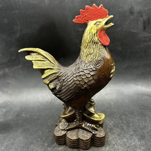 古玩杂项 元宝鸡 大公鸡 鎏金鸡铜器 家居工艺装饰品摆件 小号