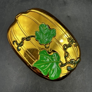 古玩杂项 南瓜砚台 鎏金砚台 书房用品文房四宝金银色铜盒子 墨盒