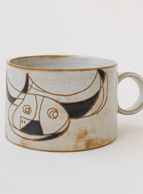 咖啡杯手捏粗陶贝白色艺术孤品 公牛头像 允蕥集*Morning