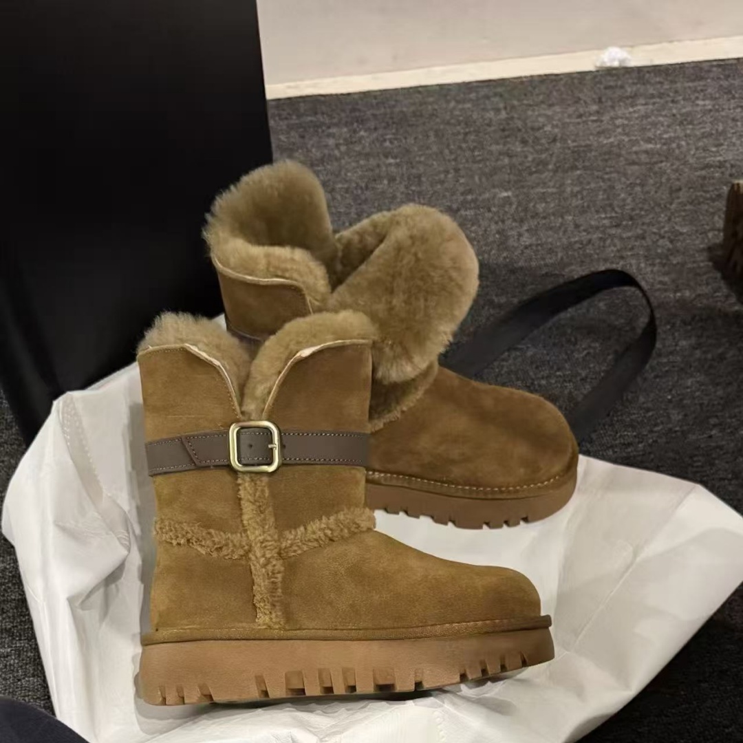 跟高4cm 2025秋季上新 中筒翻毛两穿厚底雪地靴LL