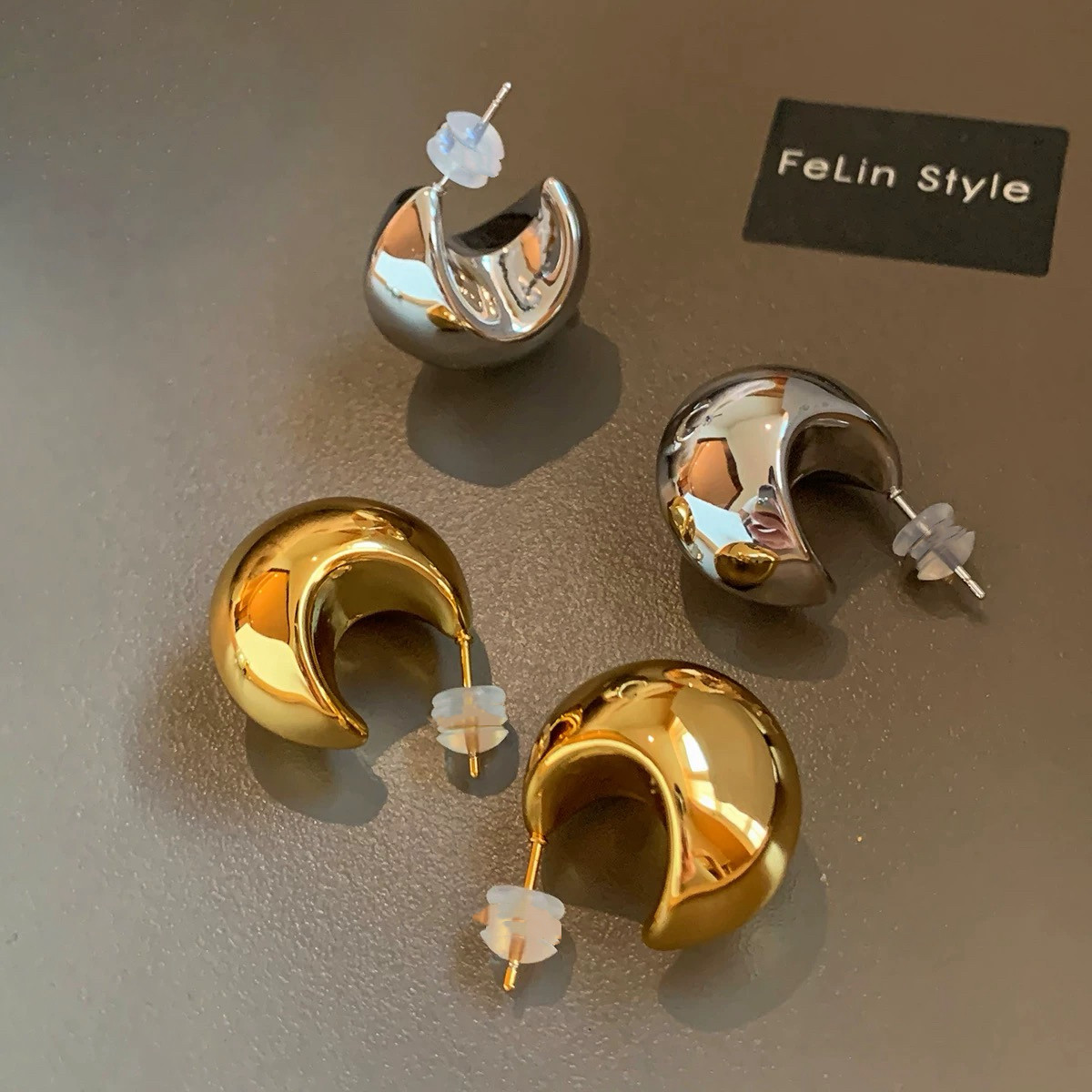 2025亮面金属水滴款耳环女夏925银针欧美夸张轻奢耳钉EH0070