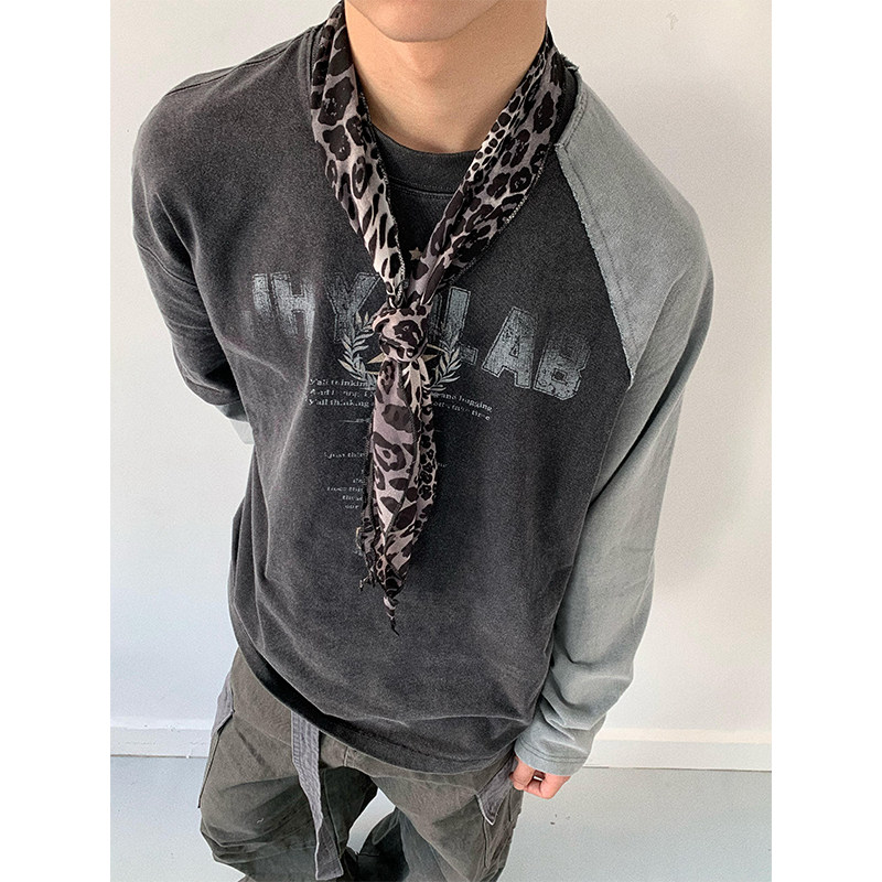 美式黑灰豹纹丝巾男女时髦y2k装饰领巾潮牌搭配领带涩谷日韩复古