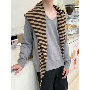 egg原版 ins秋冬百搭保暖披肩围脖男 羊毛混纺针织三角围巾情侣款