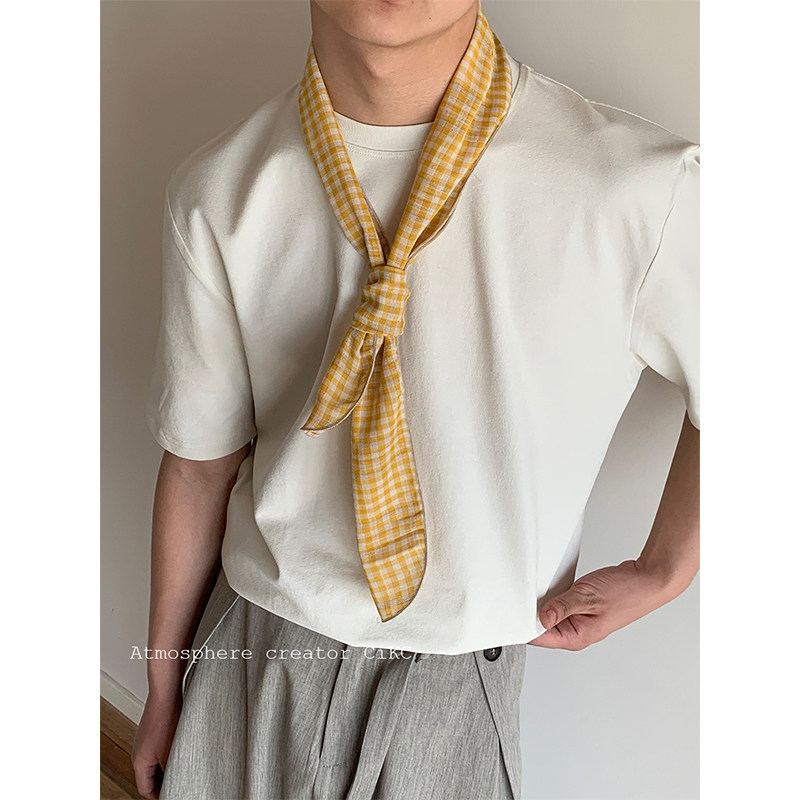 夏日柠檬黄定制款百搭格子领巾