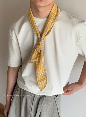 CiKC 夏日柠檬黄 定制款百搭格子领巾多功能装饰腰链博主风小围巾