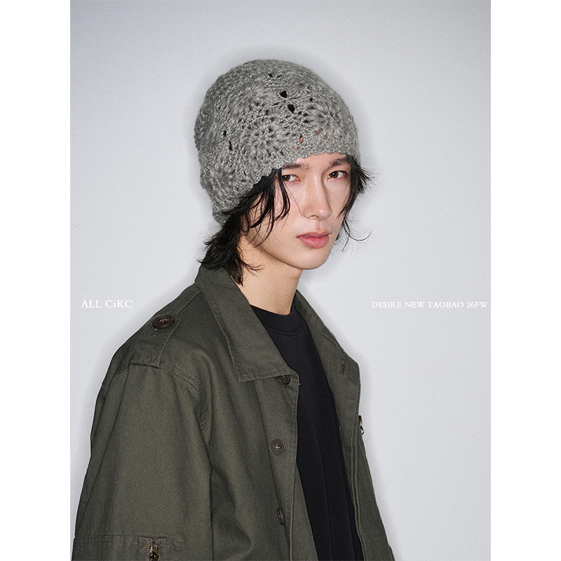 日系手工钩织针织包头冷帽