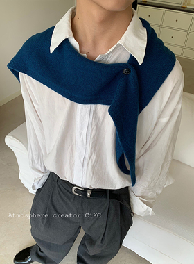 ［CiKC］静谧蓝 澳洲羊毛wool100%披肩复古时髦高级感坎肩小围巾