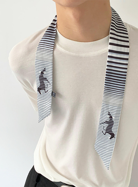 steeds 小众百搭渐变仿真丝丝巾男女复古时髦装饰领巾搭配细围巾