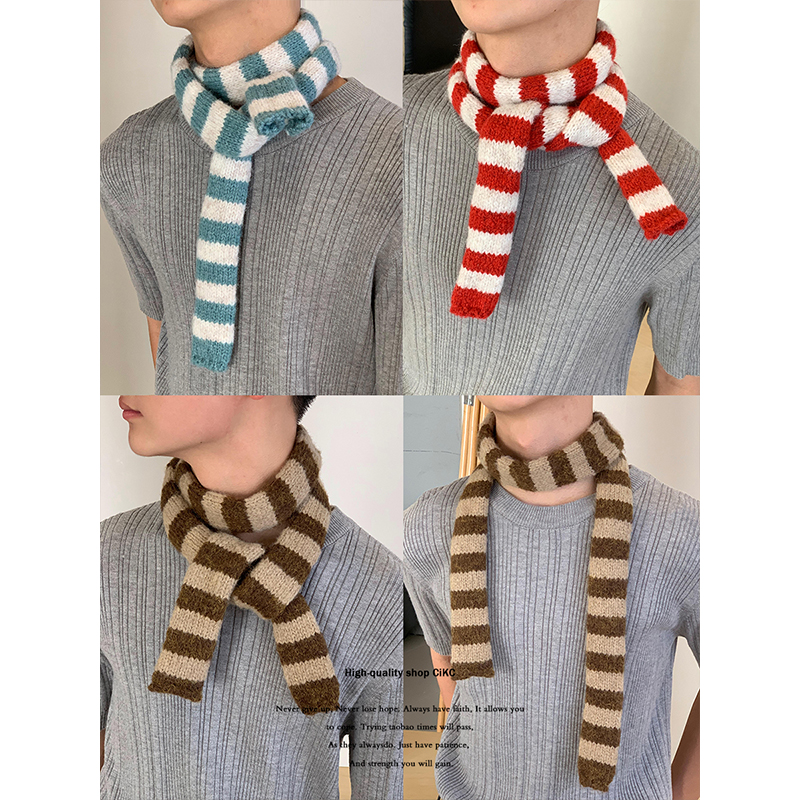 小众时髦Y2k长条钩织拼色围巾