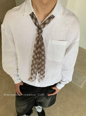 中古雅致 高级感百搭丝巾领巾男女装饰透气领结日式格子细围巾潮