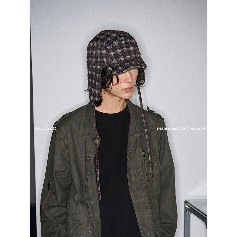 ins时髦复古格纹雷锋帽