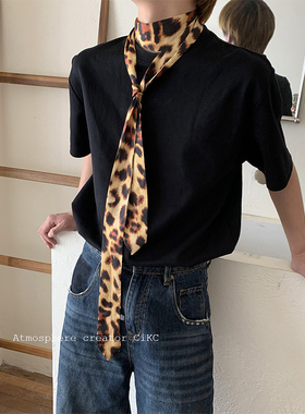 25ss设计师美式复古仿真丝豹纹领带丝巾男女高级感多功能装饰领巾