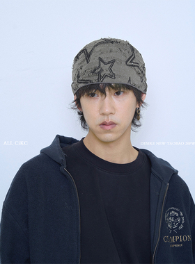 CiKC 原创破洞星星三角头巾男女小众时髦包头方巾y2k装饰领巾时髦