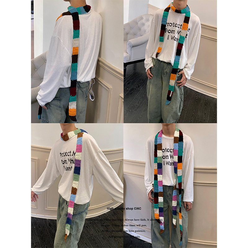 日系复古小众元素长条针织围巾