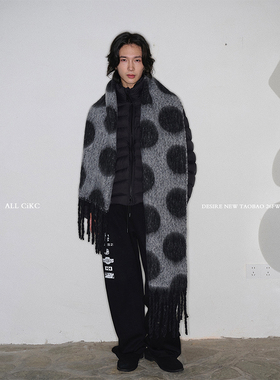 CiKC FW26秀场款 毛绒波点流苏围巾男女秋冬加厚加大保暖围脖百搭