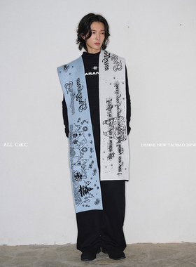 CiKC 雪人松饼 针织提花圣诞围巾男女秋冬时髦氛围感双面拼色围脖