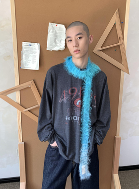 叠穿氛围感 ins秋冬混色毛绒针织细围巾男女时髦摆拍凹造型围脖潮