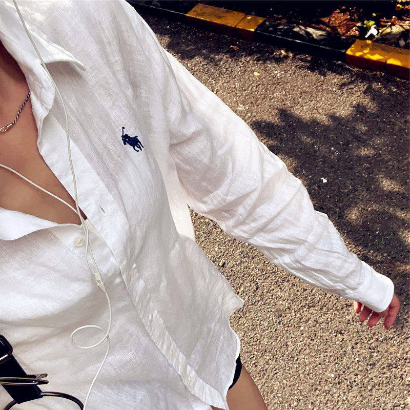防晒白衬衫外套女夏季天薄款外搭开 衫宽松长袖上衣全纯棉亚麻衬