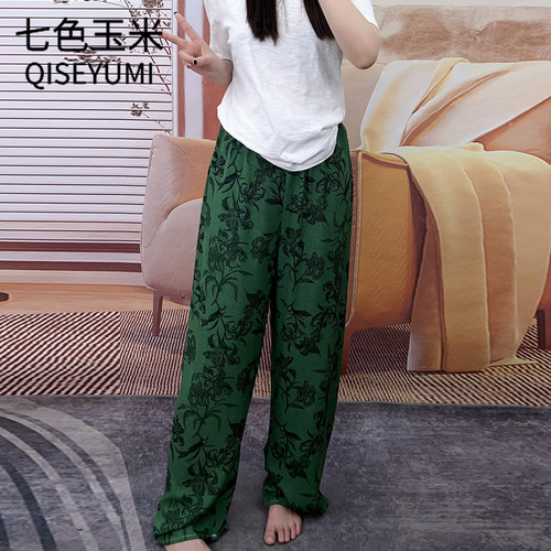 棉绸睡裤女士夏季薄款人造绵绸