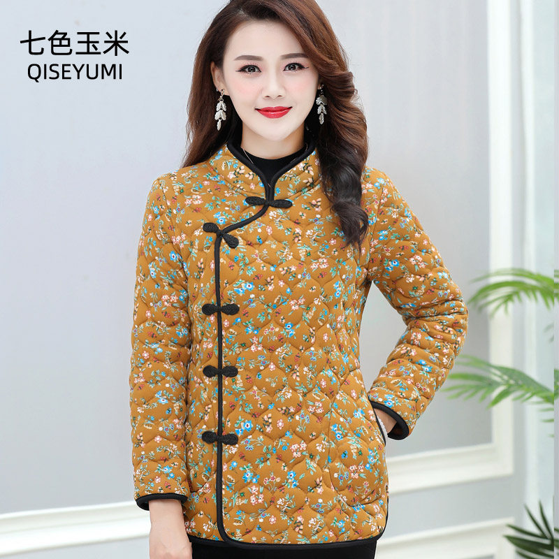 驼绒棉服女大花棉袄妈妈装家居棉袄休闲加厚保暖防寒上衣女外套