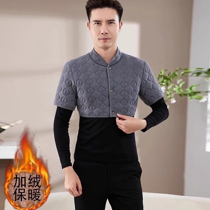 七色玉米中老年男装加绒加厚护肩颈椎坎肩男秋冬保暖防寒短袖马甲