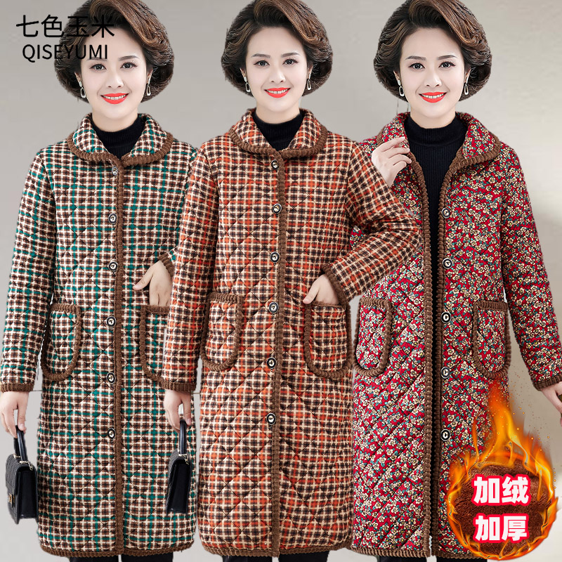妈妈冬装棉衣加绒加厚中老年