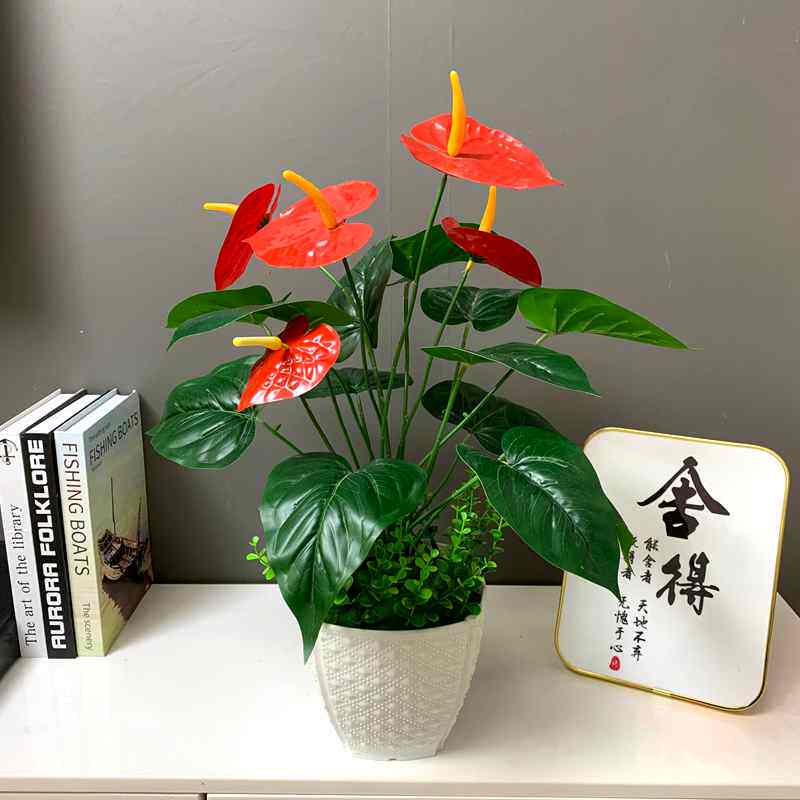 假红掌塑料盆栽花鸿运当头绿植物假花盆景办公室客厅花卉开业送礼