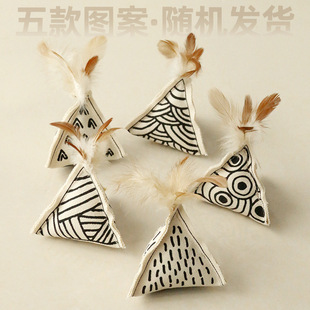 猫咪自嗨玩具解闷帆布猫薄荷铃铛棉质几何三角逗猫玩具逗猫棒头