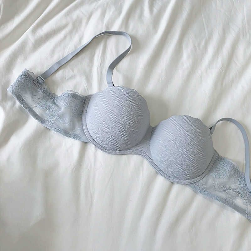 蕾丝美背内衣少女半杯小胸聚拢显大性感纯欲防下垂收副乳上托文胸