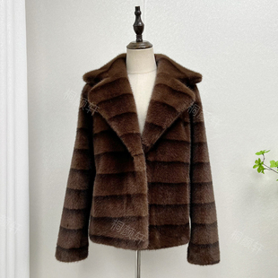 2025新款皮草外套女短款皮毛一体仿水貂毛横排西服翻领环保毛外套