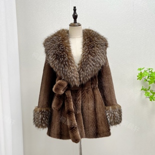 仿水貂毛皮草外套女中长款皮毛一体环保毛毛皮草大衣2025秋冬新款