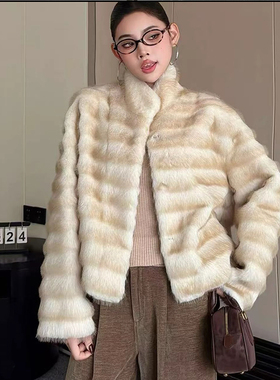 2025新款小龙猫环保毛仿皮草外套女短款立领冬季时尚百搭毛毛大衣