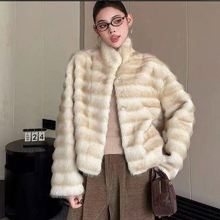 2025新款小龙猫环保毛仿皮草外套女短款立领冬季时尚百搭毛毛大衣