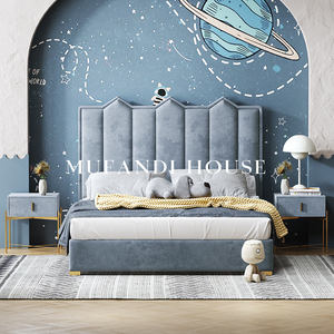 慕梵迪男孩儿童床1.5米北欧轻奢卧室青少年男童单人床实木布艺床