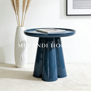 慕梵迪现代轻奢深海蓝亮光烤漆四叶草边几设计师客厅沙发创意角几