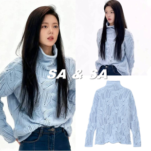 骄阳似我赵今麦聂曦光同款针织衫上衣2026春季蓝色高领镂空毛衣女