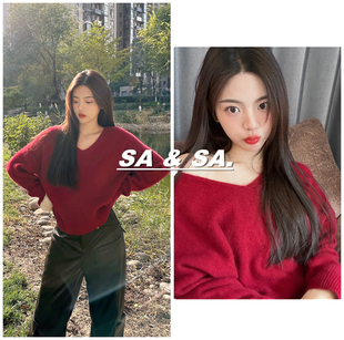 杨超越明星同款红色毛衣女2026新年春装氛围感宽松套头针织衫上衣