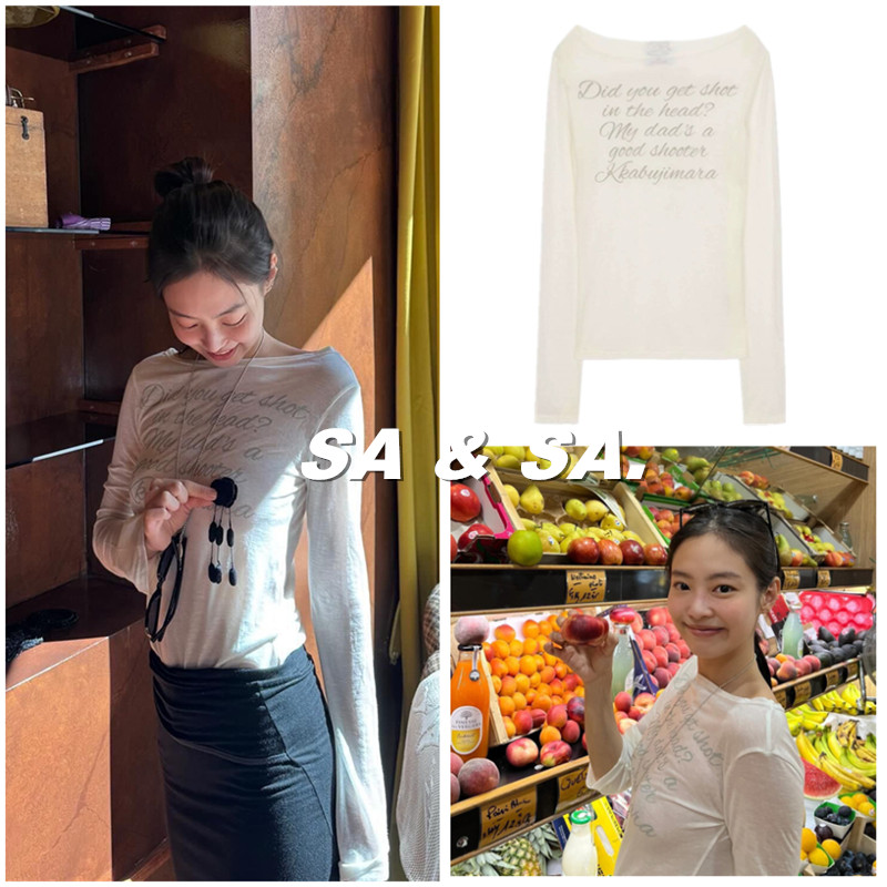 jennie金智妮同款美式长袖字母印花T恤女秋薄款罩衫韩系防晒上衣