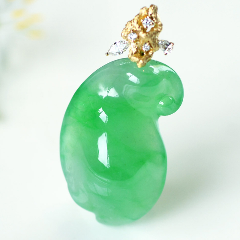 緬甸A貨G18K冰種翠色人生都好翡翠掛件
