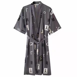 中长款 睡袍男夏季 冰丝浴袍男士 短袖 性感丝绸睡衣春秋家居服 薄款