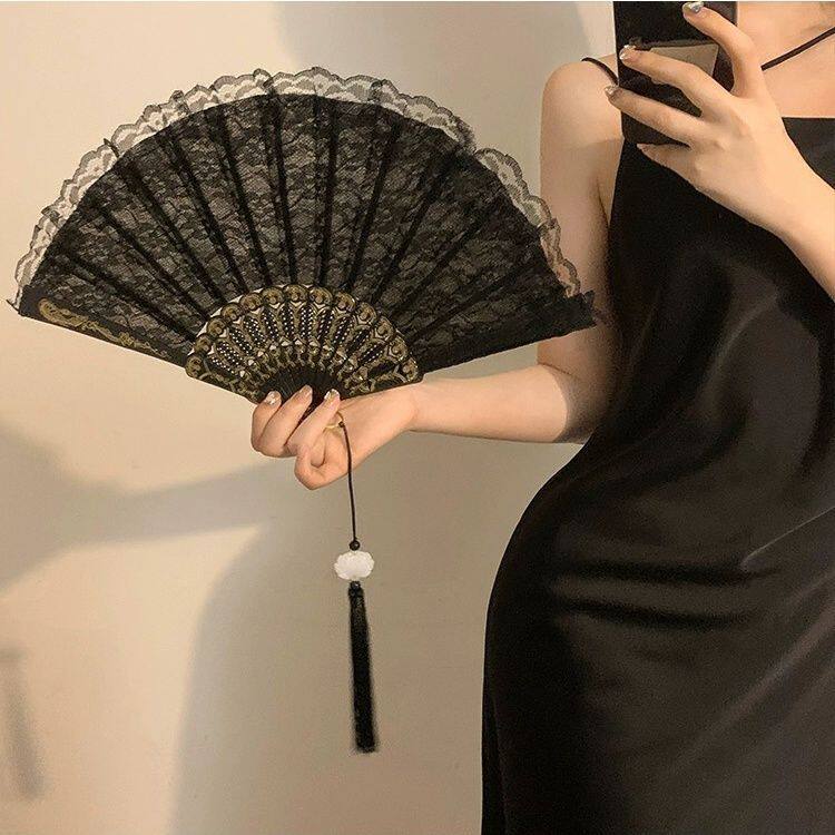 新中式复古黑色国风折扇j
