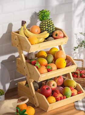 Fancy楠竹收纳筐水果面包架零食收纳筐厨房置物架调料架台面收纳