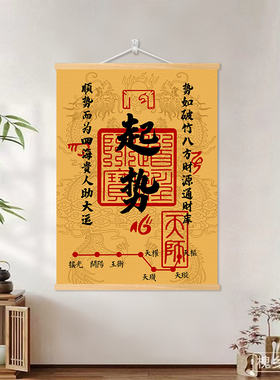 新中式【聚财起势】办公室茶室书房客厅实木挂画入户正对门壁画