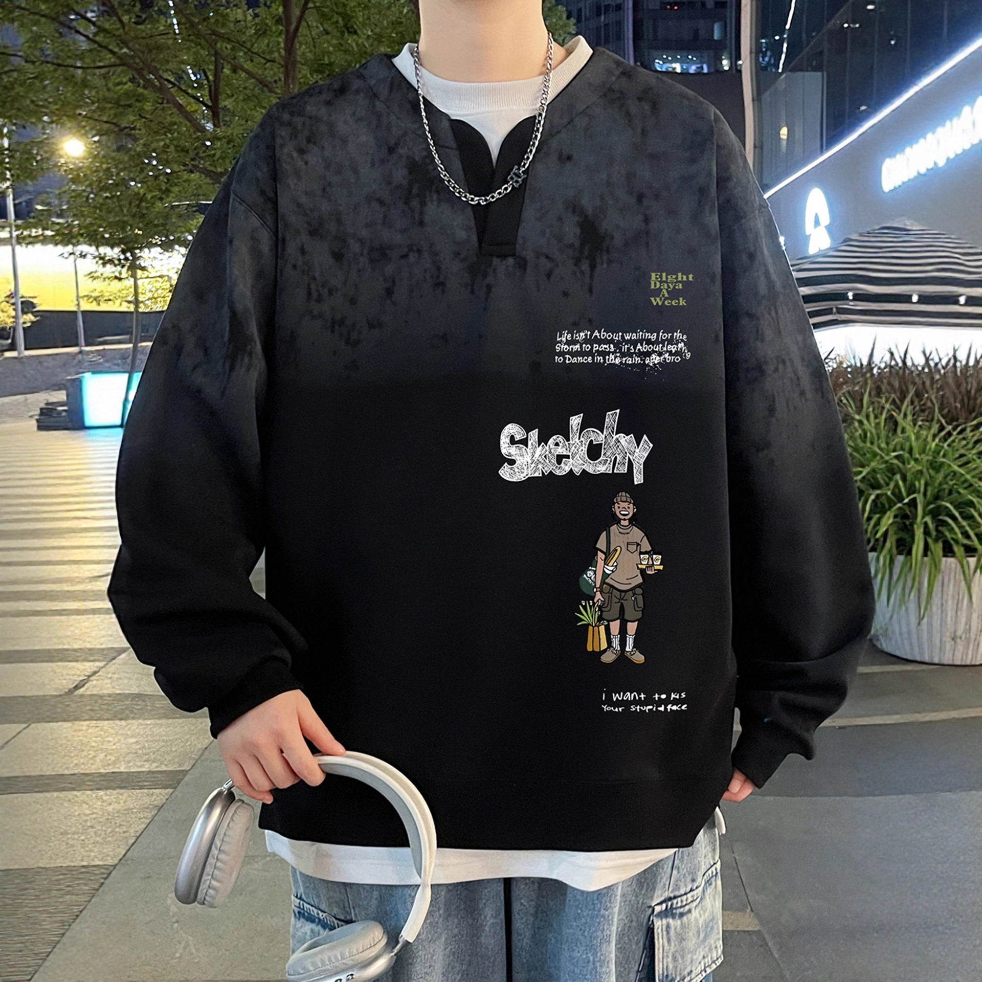 德国季青少年假两件卫衣男孩初中学生帅气打底衫大童男装长袖t恤