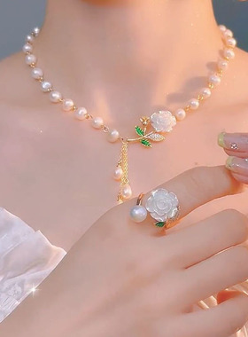 撤柜小众设计高级感无名花珍珠项链时尚优雅锁骨链抖音爆款女