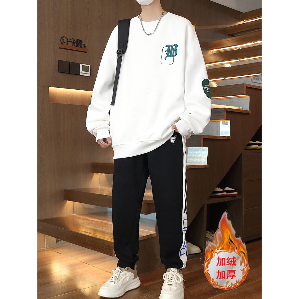 香港撤柜初高中学生男孩运动套装圆领卫衣加绒加厚岁冬装男装