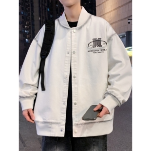 牛仔外套男初中高中学生痞帅棒球服青少年大童装 款 夹克上 个性 时尚