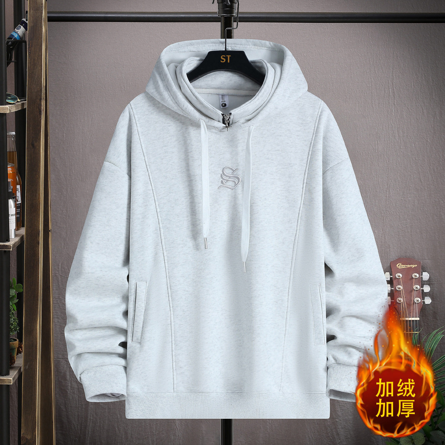 德国冬季连帽卫衣男孩初中高中学生加绒加厚青少年帅气大童外套上