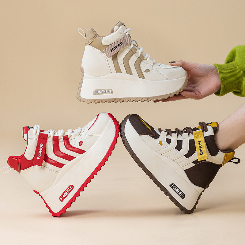 香港撤柜新款女鞋厚底内增高休闲小白鞋子女士高级感百搭红色德训