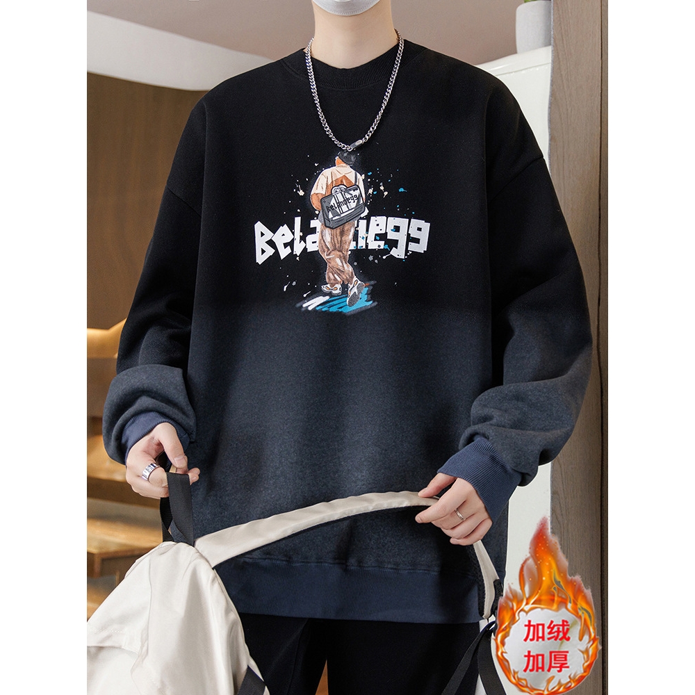 香港撤柜冬款圆领卫衣男孩初中高中学生加绒加厚打底衫青少年大童